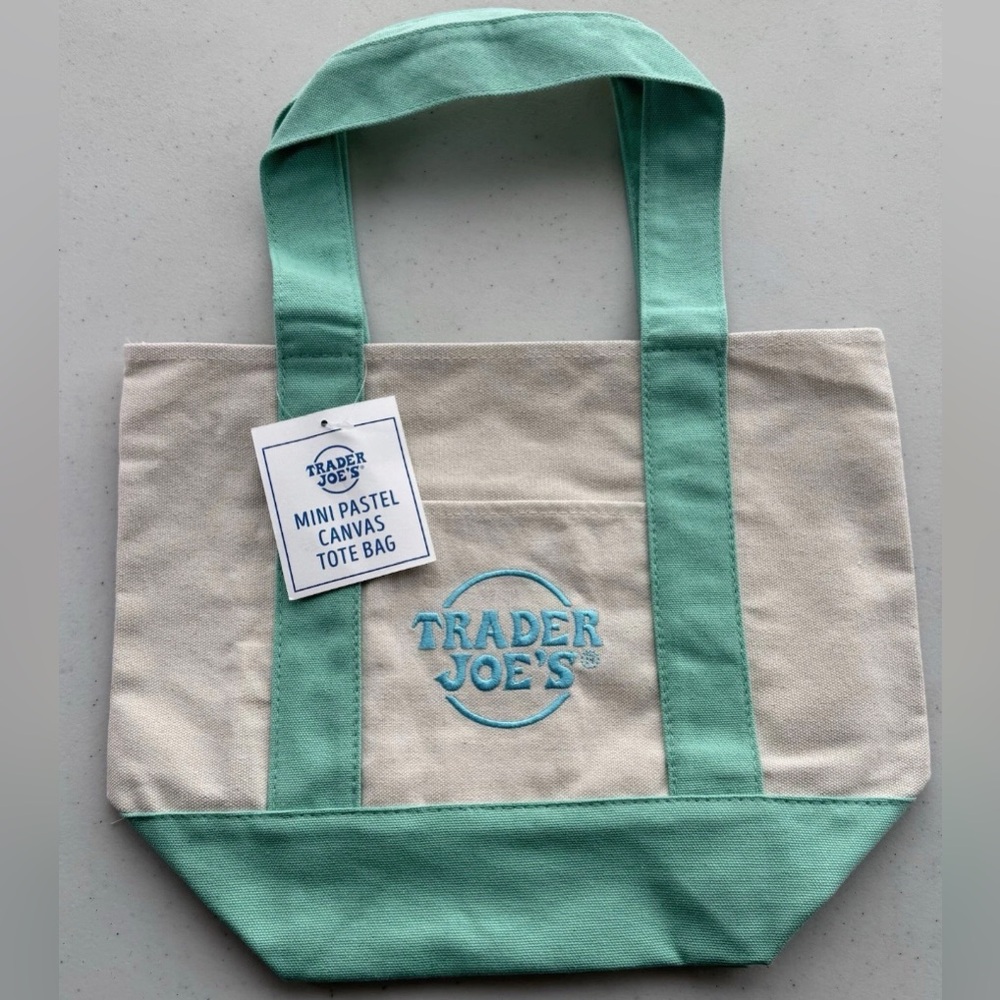 Trader Joe's Mini Pastel Canvas Tote Bag Green